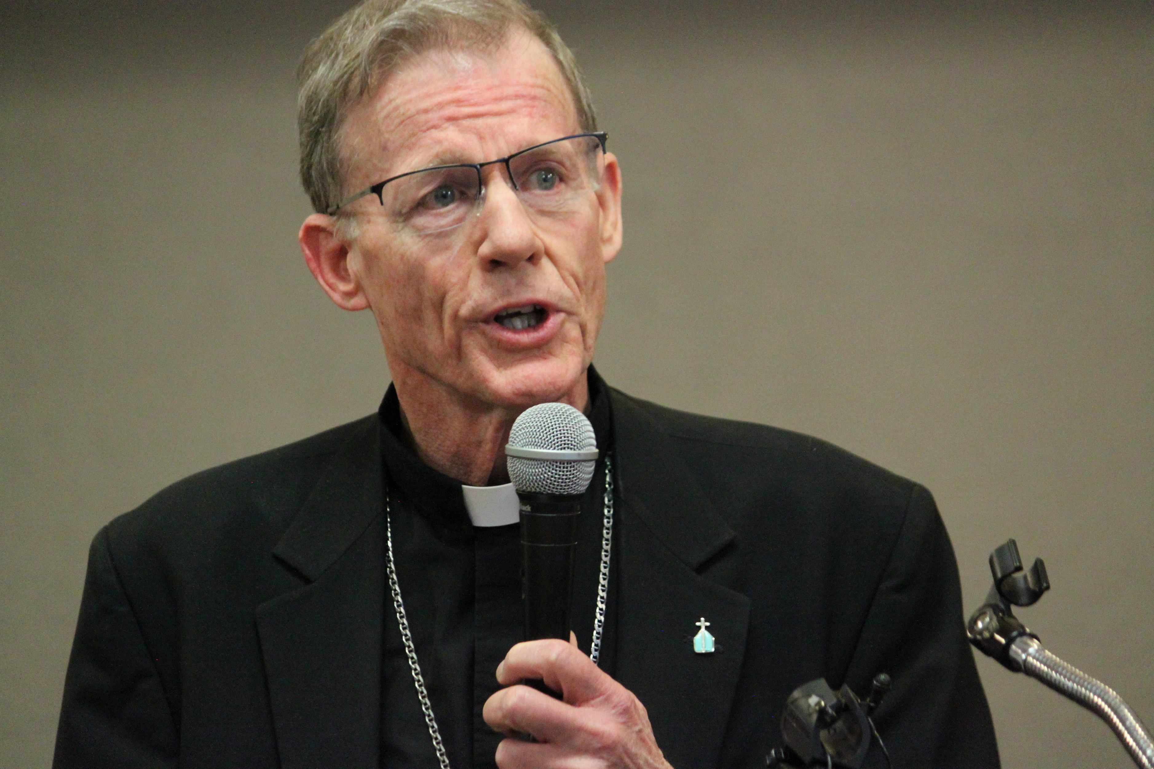 Archbishop John C. Wester talks to reporters on Nov. 29, 2018. (AP Photo/Susan Montoya Bryan, File)