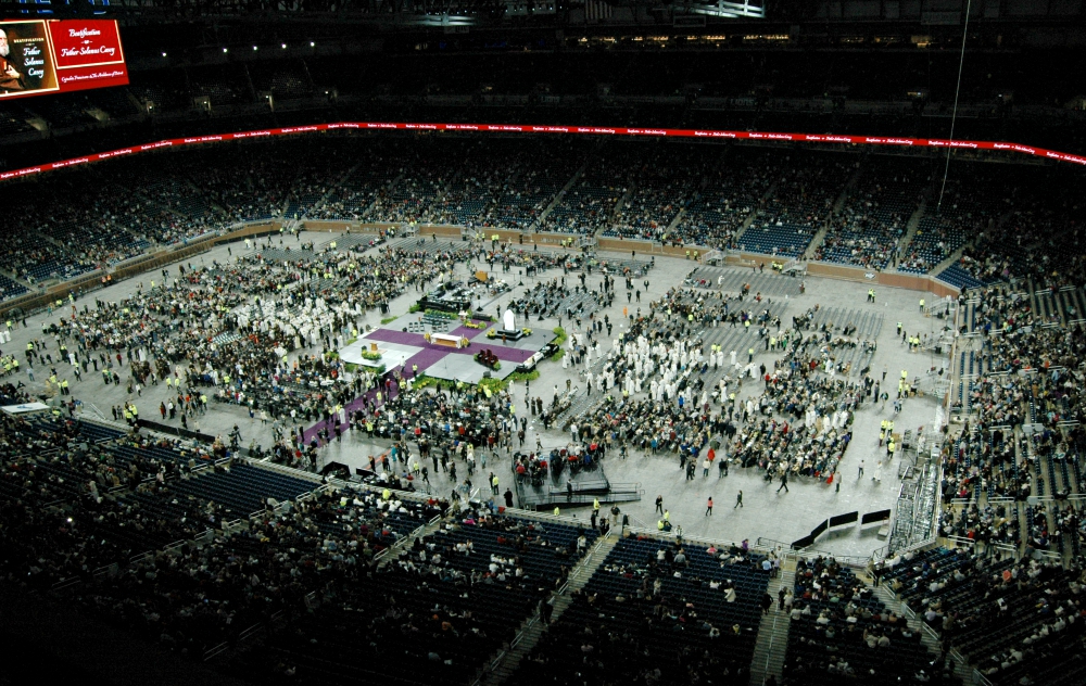 More than 60,000 people gather to celebrate the beatification of Capuchin friar Fr. Solanus Casey at Ford Field in Detroit Nov. 18. (William E. Odell)