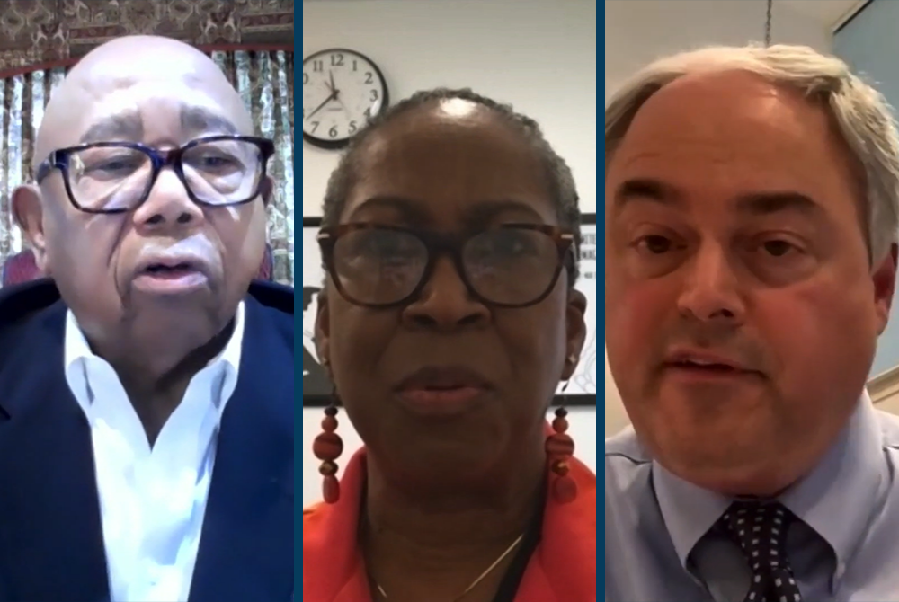 From left: Joseph Stewart, Cheryllyn Branche and Joseph Ferrara were among those who participated in an online panel hosted April 29 by Georgetown University. The panel discussed the deep involvement of the Jesuits and the Catholic Church in slavery, and 