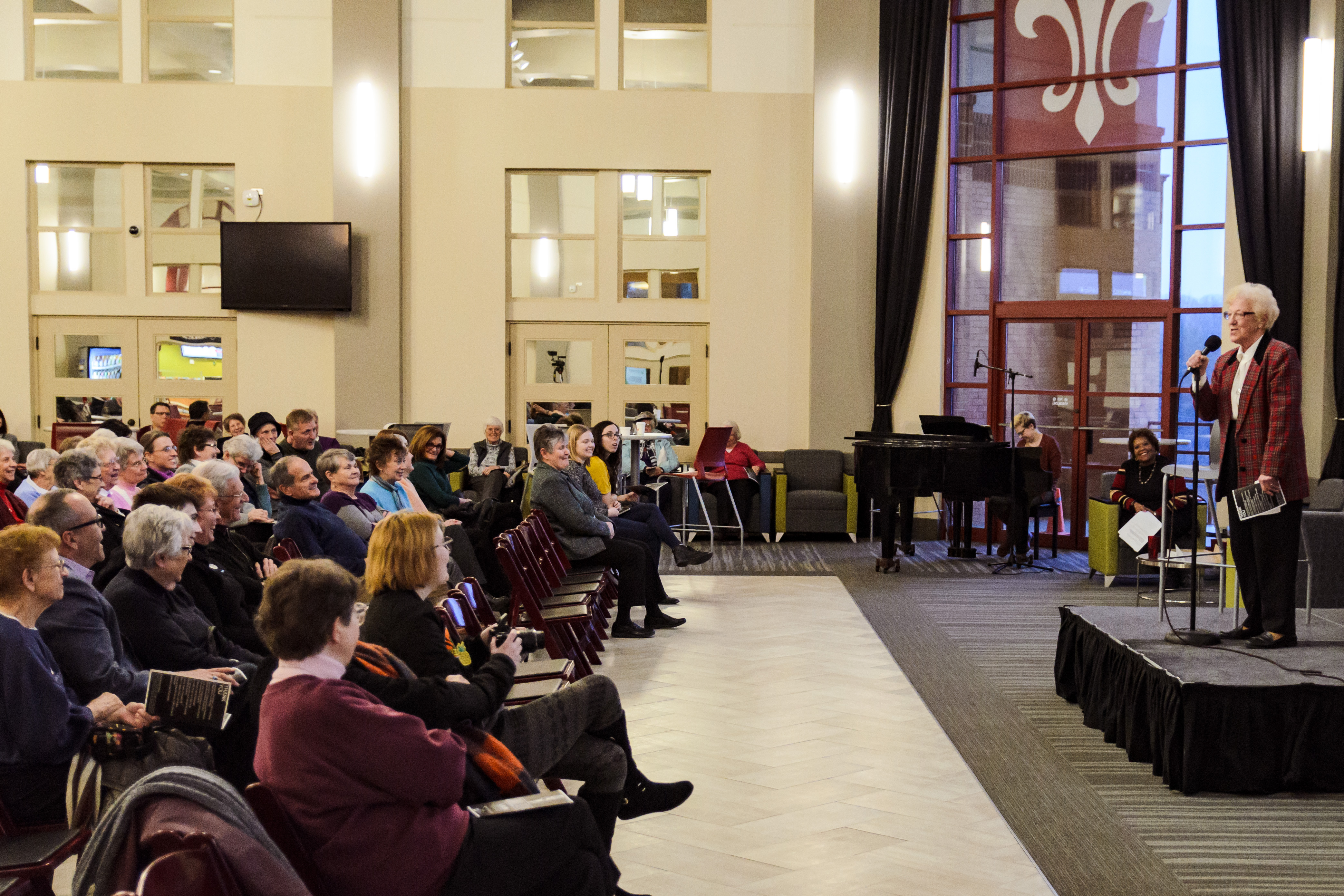 Sr. Mary Lou Palas of the Sisters of Charity of Seton Hill speaks at Standup Sisters 2017 event at La Roche College. (Ryan Haggerty)