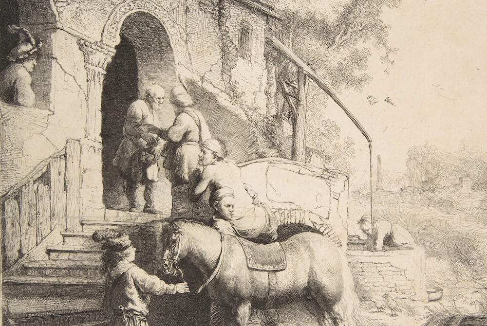 "The Good Samaritan," etching by Rembrandt van Rijn, 1633 (Metropolitan Museum of Art)