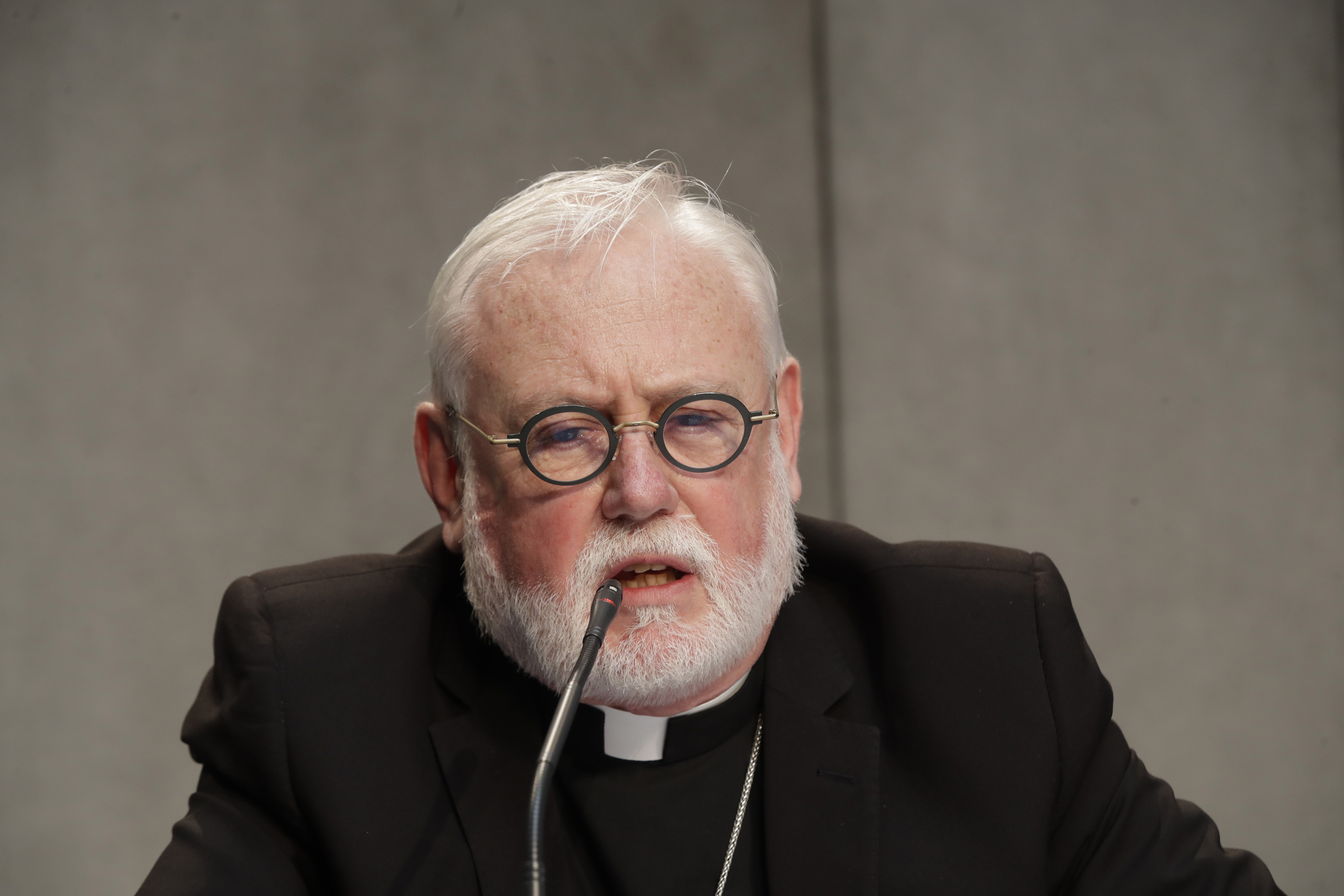 Vatican Secretary of State Paul Richard Gallagher speaks during a press conference, June 18, 2020. (AP Photo/Alessandra Tarantino, File)