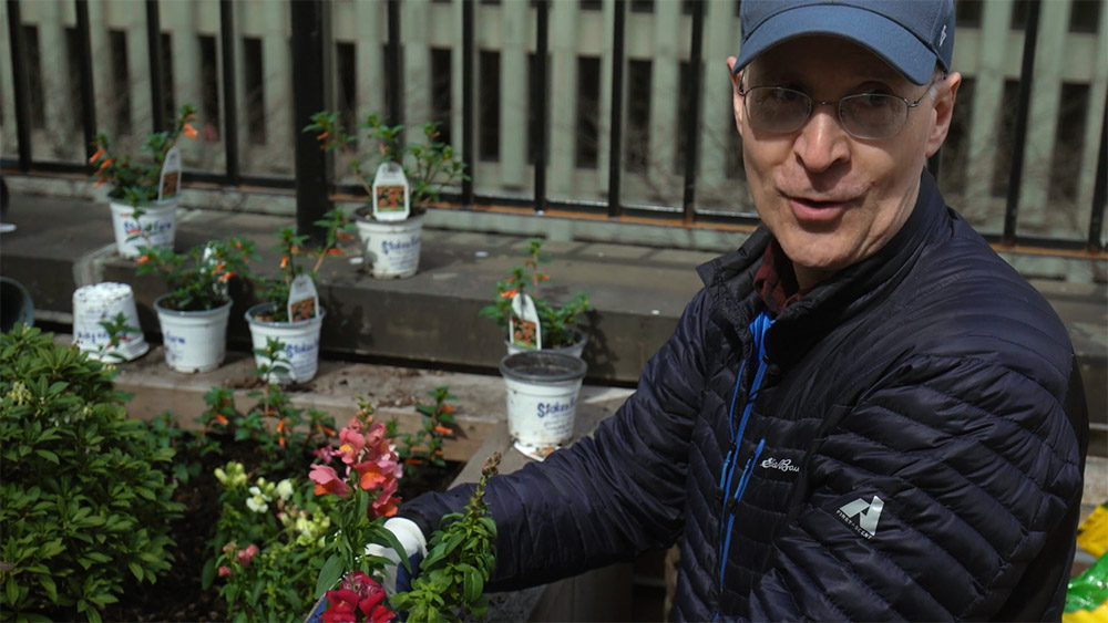 Jesuit Fr. James Martin is pictured gardening in a still from the 2021 film "Building a Bridge." (NCR screenshot/Obscured Pictures)