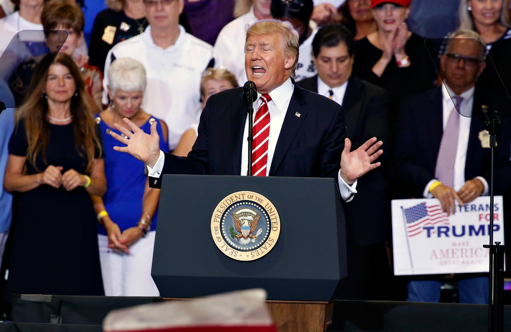 President Donald Trump speaks at a campaign rally in Phoenix Aug. 22. (Newscom/Reuters/Joshua Roberts)