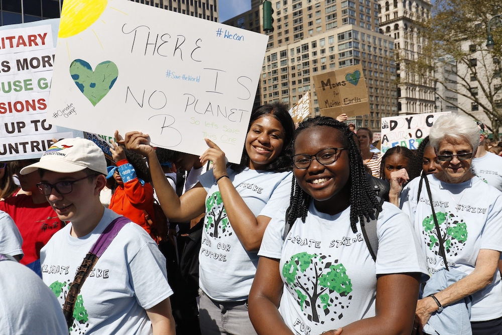 Students from St. Joseph High School in Brooklyn, New York, participate in the Global Climate Strike in New York City Sept. 20, 2019. (CNS photo/Gregory A. Shemitz)