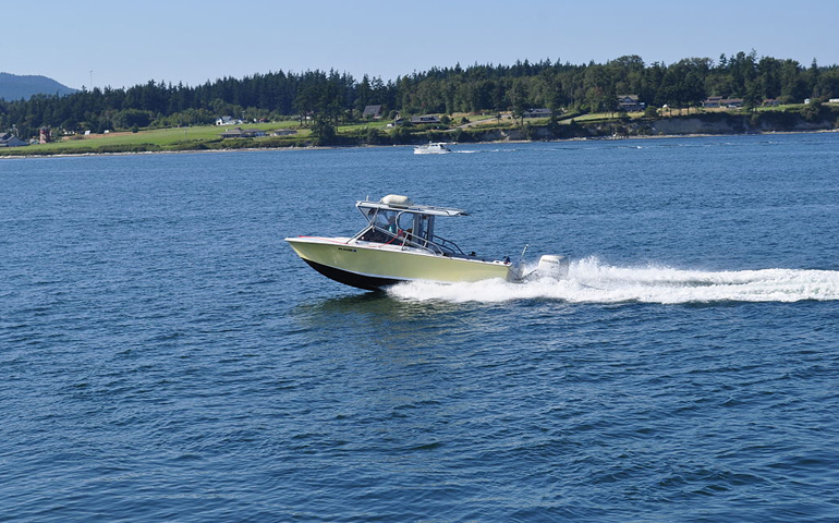 A view across Guemes Channel from Anacortes, Washington, toward Guemes Island. (Wikimedia Commons/Joe Mabel)