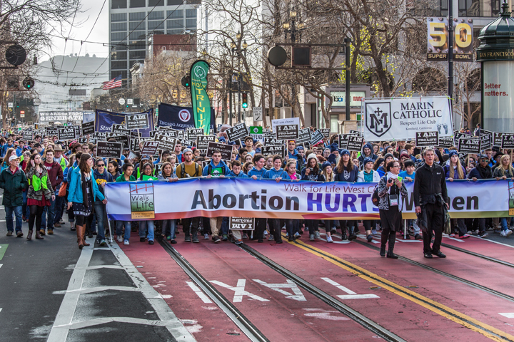 Walk for Life West Coast participants march down Market Street in San Francisco Jan. 23. (CNS/Dennis Callahan, Catholic San Francisco)