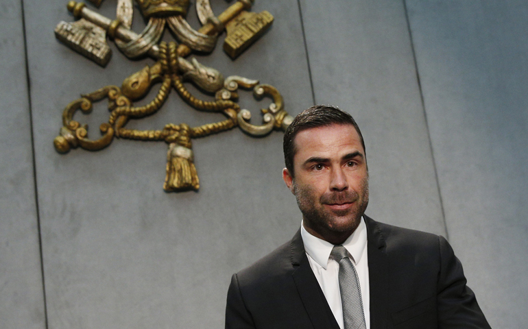 René Brülhart, president of the Financial Intelligence Authority, arrives for a briefing on the 2015 annual report of the Vatican's financial watchdog agency at the Vatican April 28, 2016.