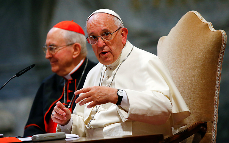 Pope Francis speaks during the opening of the Rome diocese’s annual pastoral conference at the Basilica of St. John Lateran in Rome June 16. (CNS/Tony Gentile, Reuters)