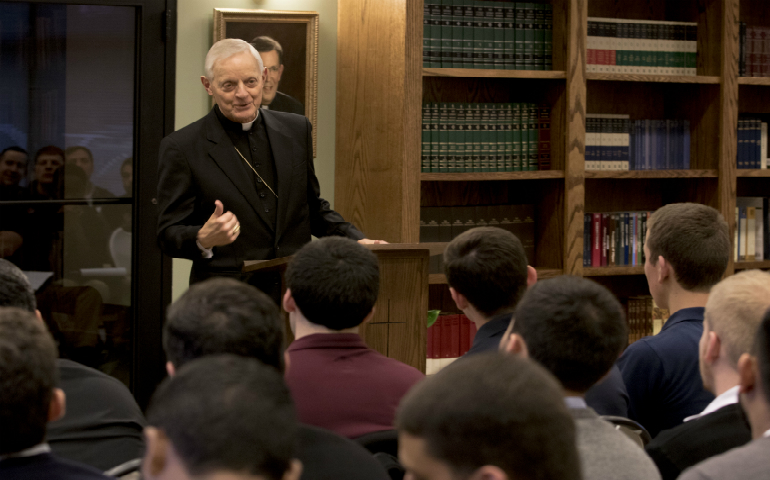 Cardinal Donald W. Wuerl of Washington speaks to seminarians of the Archdiocese of Washington during a Jan. 21 workshop on "Amoris Laetitia" at St. John Paul II Seminary. (CNS photo/Sarah Yaklic, Archdiocese of Washington)