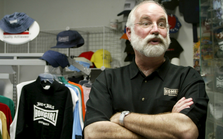 Jesuit Father Greg Boyle, who started Homeboy Industries in Los Angeles to help young people avert a life of gangs, drug abuse and street violence, is pictured in a 2005 photo. Father Boyle will receive the University of Notre Dame's Laetare Medal during commencement ceremonies at the university May 21. (CNS photo/Armando Arorizo, EPA)