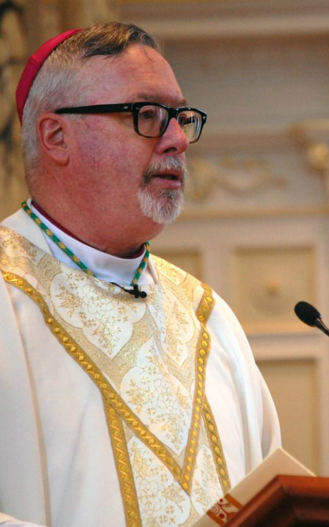 Bishop Christopher Coyne of Burlington, Vt., announces plans for a diocesan synod during an April 11 chrism Mass at St. Joseph Co-Cathedral in Burlington. (CNS photo/Cori Fugere Urban, Vermont Catholic)