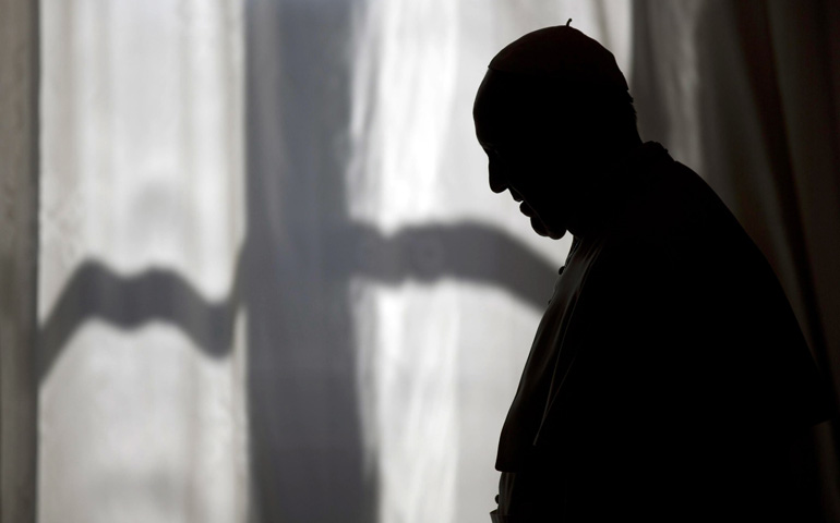 Pope Francis leaves after an April 24 private audience with Prime Minister Edi Rama of Albania at the Vatican. (CNS/EPA/Alessandra Tarantino)