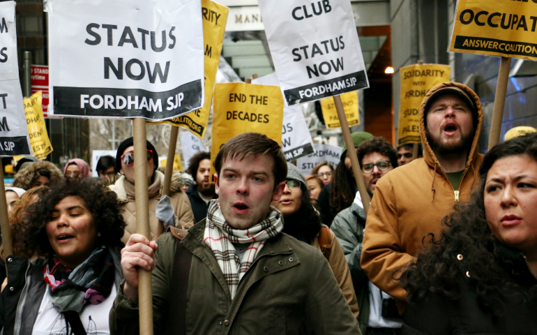 On Jan. 23 in New York, members of Students for Justice in Palestine and their supporters protest Fordham University's decision to deny the group recognition as a student organization. (Martin Nunez-Bonilla)