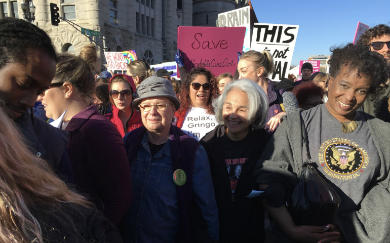 Participants at the St. Louis, Mo.,  Women's March, which  included an estimated 10,000 to 20,000 people (NCR/Mary Ann McGivern)