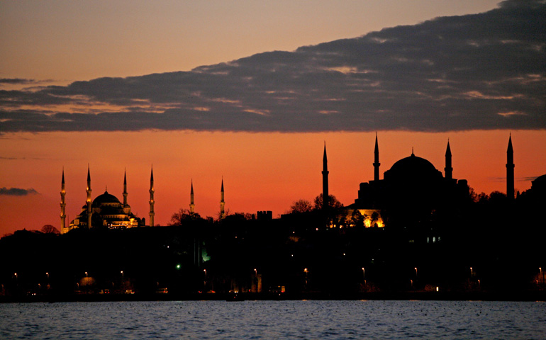 The Blue Mosque, left, and the Hagia Sophia Museum, right, in Istanbul. Pope Francis plans to visit both landmarks during his Nov. 28-30 trip to Turkey. (CNS/EPA/Tolga Bozoglu)