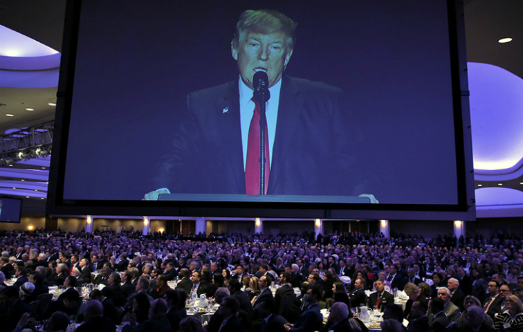 President Trump said he would destroy the Johnson Amendment during remarks at the National Prayer Breakfast in Washington, D.C., on Feb. 2, 2017. (Reuters/Carlos Barria)