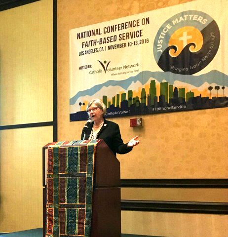 Sister of Social Service Simone Campbell address the crowd at the Catholic Volunteer Network Conference on Thursday, Nov. 10. (Kristen Whitney Daniels)