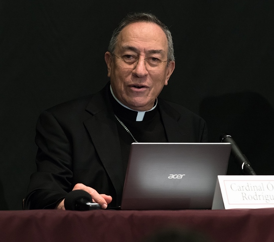 Honduran Cardinal Oscar Rodriguez Maradiaga speaks at a conference on Tuesday (Nov. 3, 2015) at Fordham University on Pope Francis’ environmental agenda. (Religion News Service, photo courtesy of Leo Sorel/Fordham University)