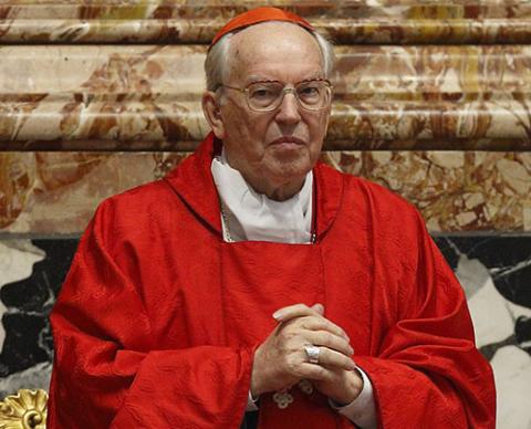 Cardinal Giovanni Battista Re, vice dean of the College of Cardinals, in a 2019 photo (CNS/Paul Haring)