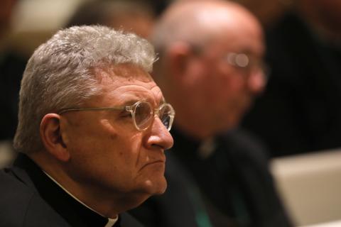 Bishop David Zubik of Pittsburgh attends a prayer service in the Chapel of the Immaculate Conception at Mundelein Seminary Jan. 2, 2019, at the University of St. Mary of the Lake in Illinois, near Chicago. (CNS/Bob Roller)