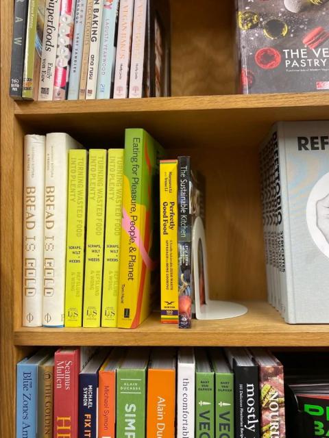 The sustainable cookbook section at Kitchen Arts & Letters in New York. (Grist/Caroline Saunders)