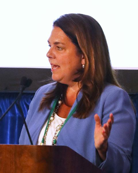 Kerry Robinson addresses the U.S. bishops June 13 during their spring assembly in Louisville, Kentucky. (OSV News/Bob Roller)