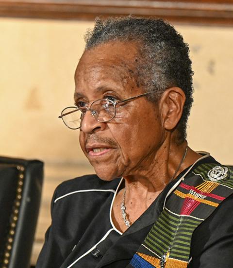 Mercy Sr. Cora Marie Billings during Georgetown University's June 4 public dialogue on "The Civil Rights Act of 1964 After 60 Years" (Courtesy of Georgetown University/Rafael Suanes)