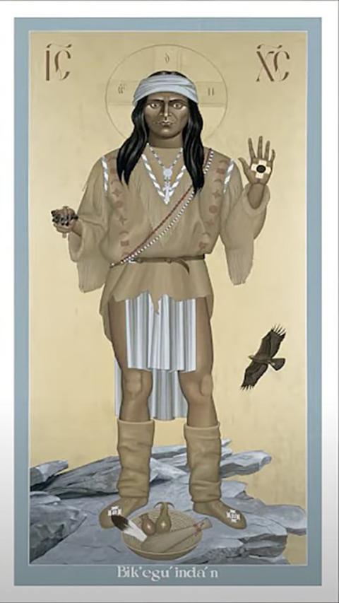 Parishioners of St. Joseph Apache Mission, a church on tribal land in Mescalero, New Mexico, allege their pastor, with the knowledge of the Las Cruces Diocese, has removed this icon depicting Christ through Apache culture and removed other liturgical items reflecting their Native culture from the church. (OSV News illustration/YouTube)