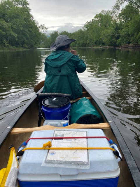 Virginia Sen. Tim Kaine is seen in his canoe on the first day of his 348-mile trip paddling the entire James River. (Tim Kaine)