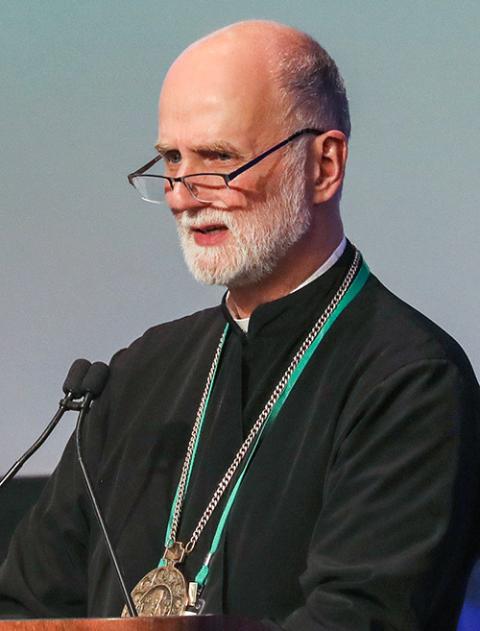 Archbishop Borys Gudziak speaks during a Nov. 13 session of the U.S. bishops' fall general assembly in Baltimore. (OSV News/Bob Roller)