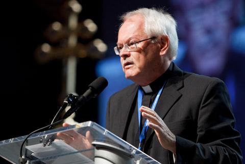 Oblate Fr. Ronald Rolheiser delivers the keynote address during the opening of the National Catholic Educational Association's annual convention in Boston April 11, 2012. (CNS/The Pilot/Gregory L. Tracy)