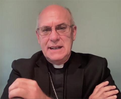 Bishop Kevin Rhoades of Fort Wayne-South Bend, Indiana, addresses the Georgetown panel. (NCR screenshot)