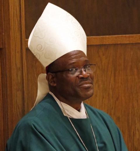 Bishop Gabriel Malzaire of Roseau, Dominica, during a Mass of thanksgiving in celebration of Black History Month Feb. 17, 2019, at the Immaculate Conception Center in Douglaston, New York (CNS/Gregory A. Shemitz)