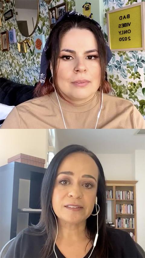 Anthropologist and writer Cecilia Ballí, bottom, speaks with Texas Tribune engagement producer Elvia Limón during a Dec. 3 Instagram Live discussion about Latino voters and nonvoters in Texas. (NCR screenshot)