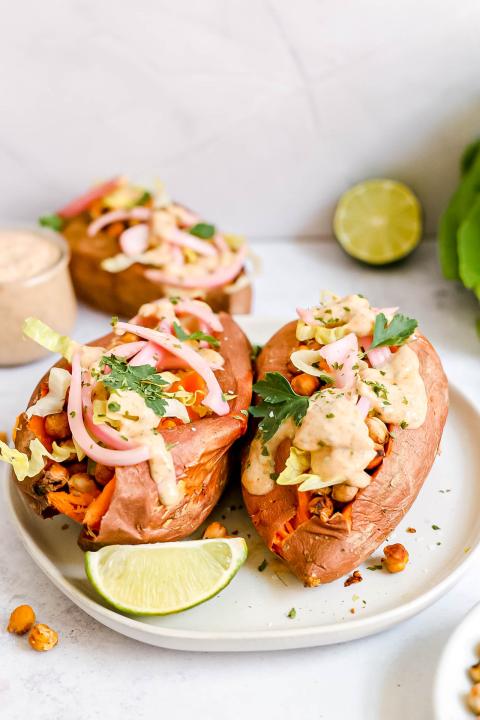 These stuffed sweet potatoes are fun to make and easy to customize for different preferences. (At Elizabeth's Table/Elizabeth Varga)