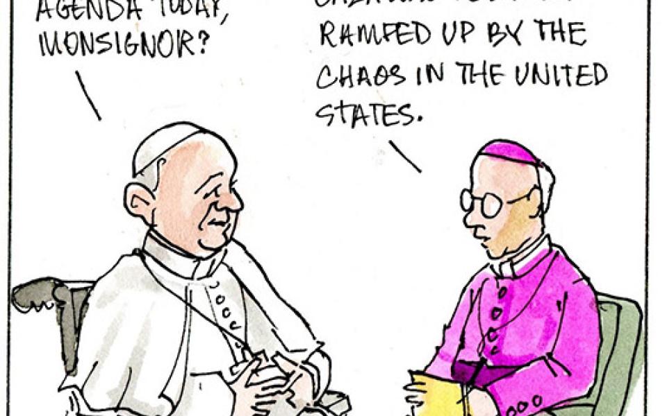 Francis, the comic strip: Francis has quite a bit on his agenda today.