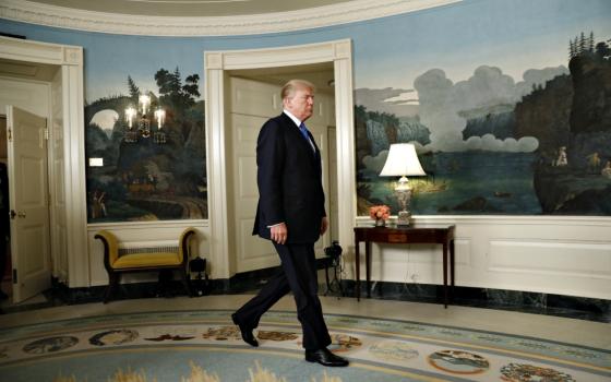 President Donald Trump in the Diplomatic Room of the White House in Washington Oct. 13 (CNS/Reuters/Kevin Lamarque)