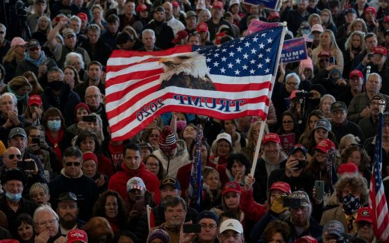 President Donald Trump's supporters in Alpharetta, Georgia, attend a Dec. 2 news conference about election results. (CNS/Reuters/Elijah Nouvelage)