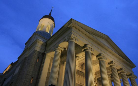 An evening view of the Basilica of the National Shrine of the Assumption of the Blessed Virgin Mary in Baltimore (CNS/Nancy Wiechec)