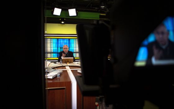 Archbishop José Gomez of Los Angeles, president of the U.S. Conference of Catholic Bishops, holds a news conference at the USCCB headquarters June 16 in Washington, the first day of the bishops' three-day spring assembly. (CNS)