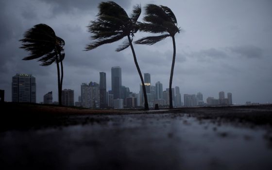 Miami's skyline is seen before the arrival of Hurricane Irma Sept. 9, 2017.