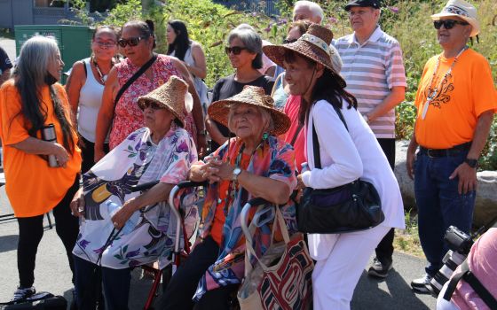 Former students of St. Paul's Indian Residential School pose for a photo in North Vancouver, British Columbia, Aug. 10, 2021. Three First Nations are working with the Archdiocese of Vancouver to look for remains of at least 12 students who attended the sc