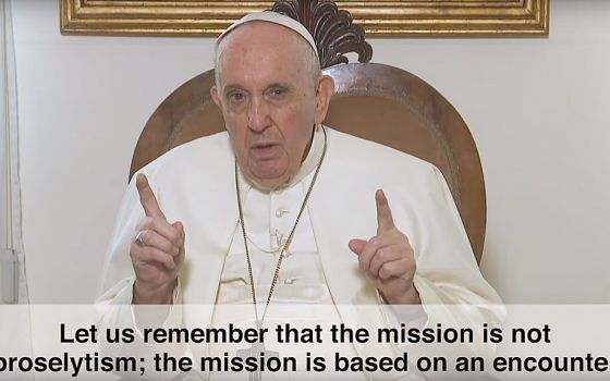 Every Christian is called to be a missionary, Pope Francis said in in the video as the church's mission month begins Oct. 1, 2021. (CNS screenshot/Pope's Worldwide Network via YouTube)