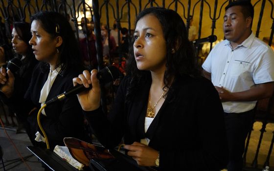 Members of the choir of Our Lady of Loretto Church in Hempstead, New York, sing during a Spanish-language Mass Sept. 6, 2021, at Immaculate Conception Seminary in Huntington, New York. (CNS/Gregory A. Shemitz)