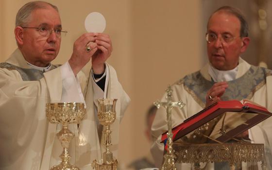 Los Angeles Archbishop José Gomez concelebrates Mass with Archbishop William Lori of Baltimore at the Basilica of the National Shrine of the Assumption of the Blessed Virgin Mary Nov. 15 in Baltimore during the bishops' fall general assembly. (CNS)