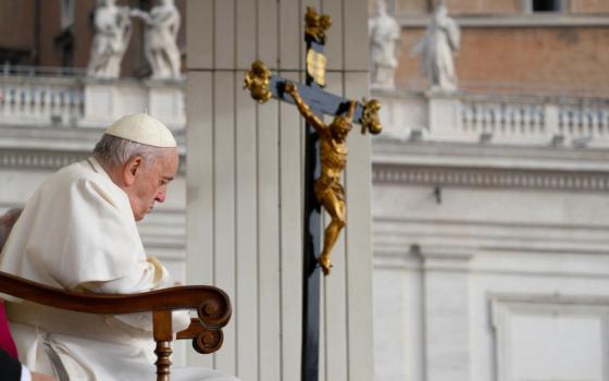 Pope Francis pauses during his general audience at the Vatican Oct. 26, 2022.