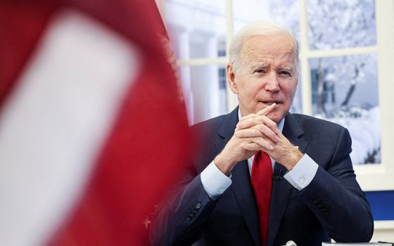 President Joe Biden speaks during a meeting with members of the White House COVID-19 Response Team Jan. 4 in Washington, about the latest developments related to the omicron variant of the coronavirus. (CNS/Reuters/Evelyn Hockstein)