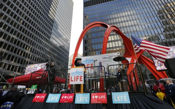 Chicago Cardinal Blase J. Cupich speaks during a rally at the start of the annual March for Life Chicago Jan. 13, 2019. (CNS photo/Karen Callaway, Chicago Catholic)