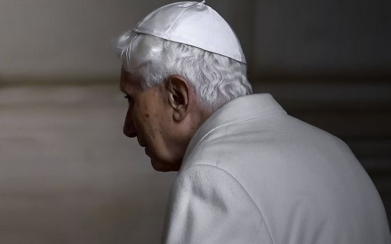 Pope Benedict XVI attends the opening of the Holy Door to inaugurate the Jubilee Year of Mercy, in St. Peter's Basilica at the Vatican in this Dec. 8, 2015, file photo. (CNS/Stefano Spaziani, pool)